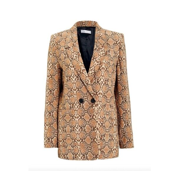 Anine Bing Madeline Python Print Oversized Double Breasted Blazer Tan/Brown S - Picture 1 of 8